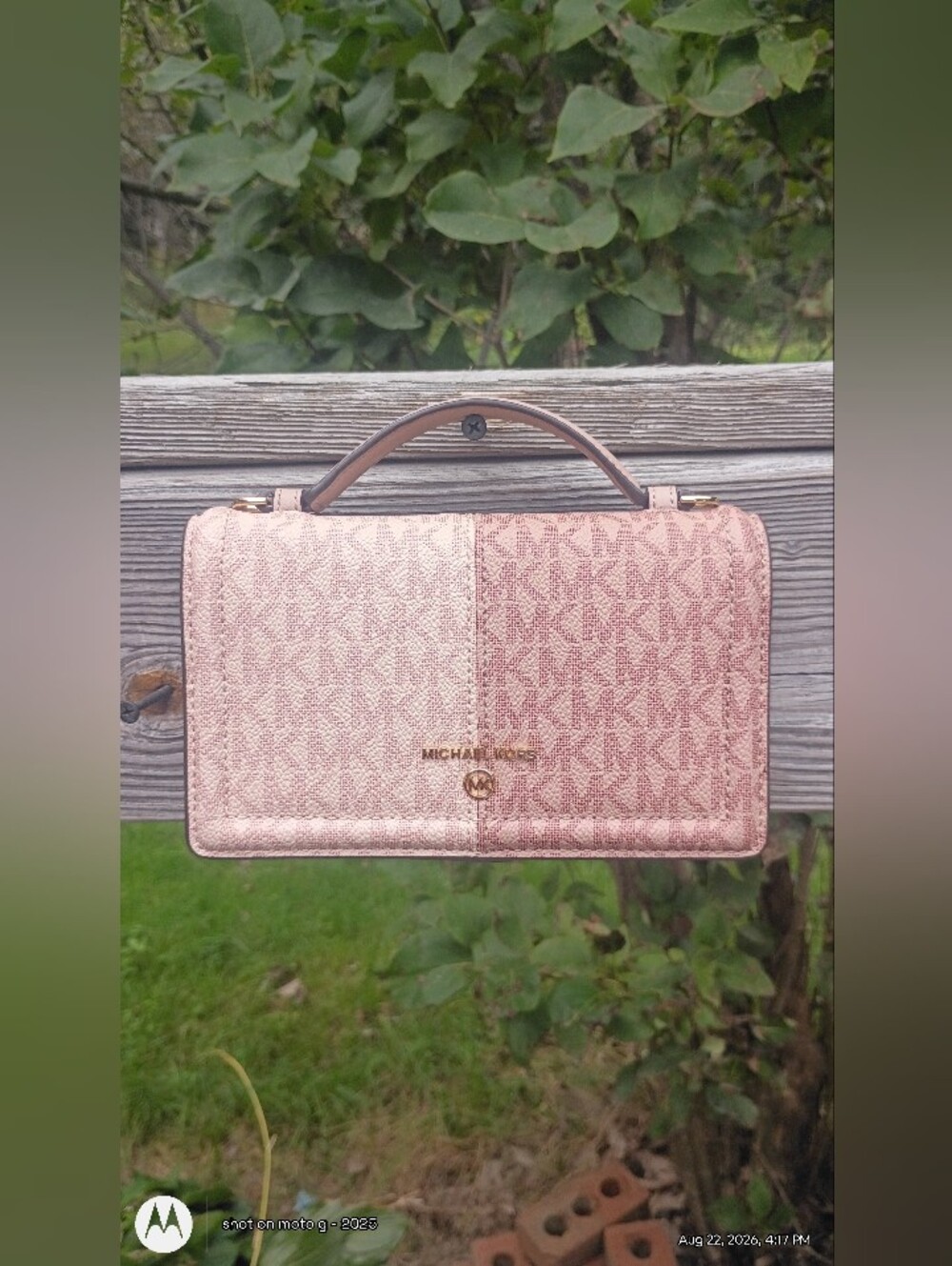 Michael Kors Jet Set Two-Tone Logo Crossbody Bag Ballet Pink Wallet Clutch